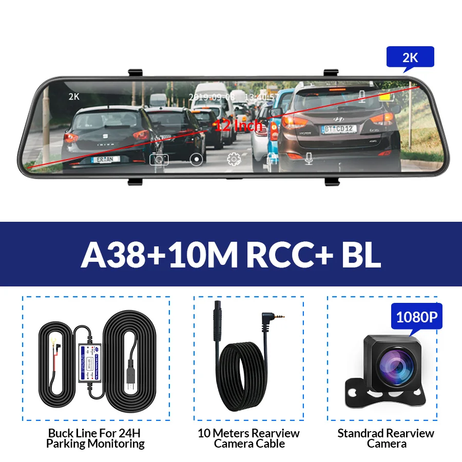 E-ACE Автомобильный видеорегистратор ADAS 4G stream media зеркало заднего вида Full HD 1920x1080 видеорегистратор с двумя объективами Android gps автомобильная камера - Название цвета: A38-10M RCC-BL
