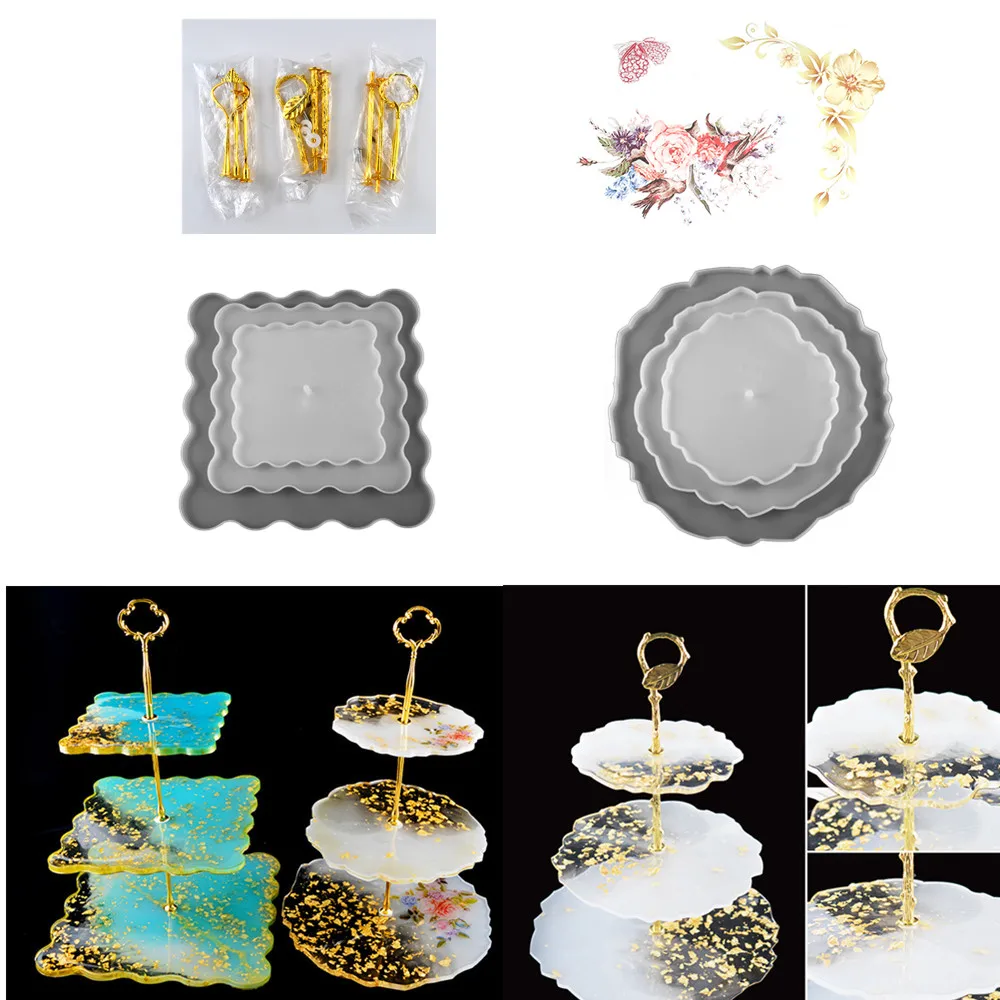 Three-Layer Fruit Dish Mold Tea Tray Silicone Molds Epoxy Resin Storage Tray Mould for Table Decoration DIY Coaster Accessories diy halloween witch pumpkin cottage elf house storage box mold bottles candy box mirror silicone molds for resin pot mould