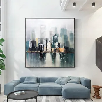 

Cityscape abstract art canvas painting wall art pictures for living room home wall decoration original acrylic texture quadros
