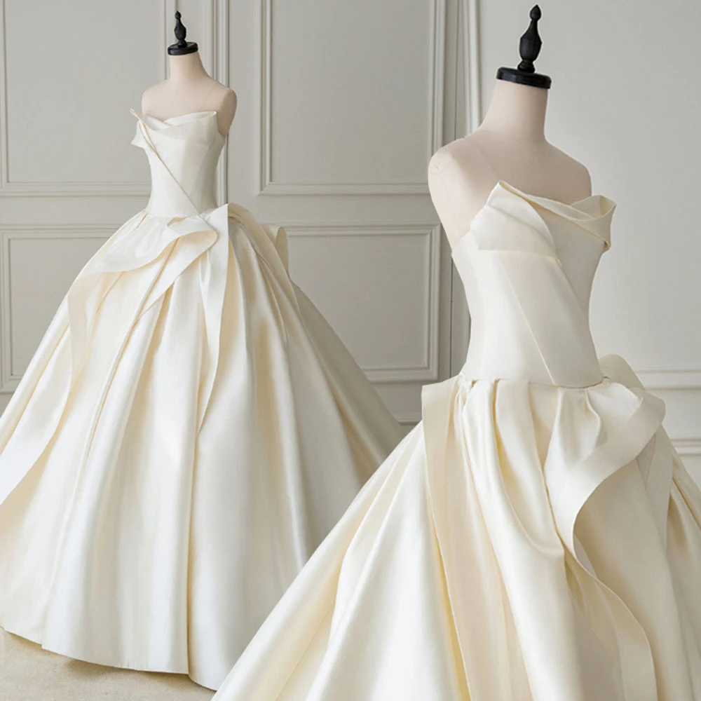 最高のフランスサテン夜会服のウェディングドレスプリーツsuknia Slubnaシンプルなブライダルドレスプラスサイズsukienki Wedding Dresses Aliexpress