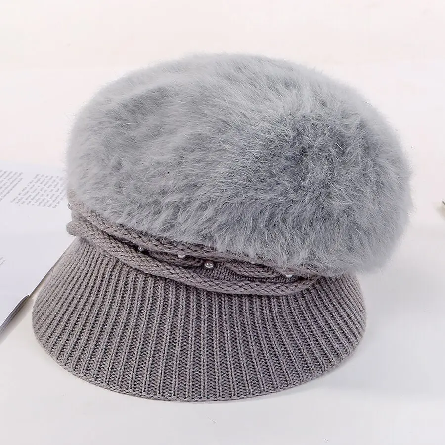 Теплая вязаная шапка из кроличьего меха, ветрозащитная шапка, женская осенняя и зимняя теплая шапка из кроличьего меха, повседневные универсальные вязаные шапки-бини