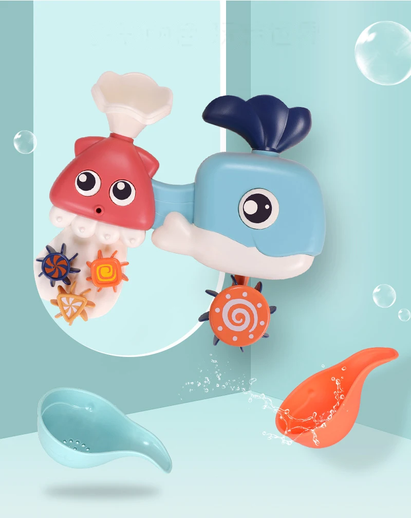 Игрушки для ванны, игрушки для воды в ванной с двумя штабелируемыми чашками, игрушки для детей, фонтан, водяной Душ, детские игрушки в форме Кита
