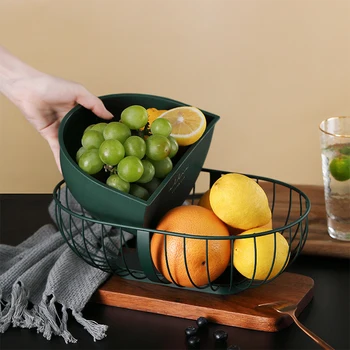 

Drain Nordic Style Snack Bowl Living Room Hollowed Out Fruit Basket Iron Wire Container Countertop Kitchen Storage Vegetable New