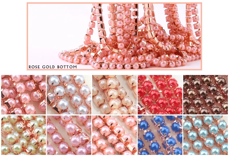 Neue ABS Bunte Perle Mit Klaue Kette Kupfer Gold Rose Basis Tasse Perle Kette Bekleidung Nähen DIY Handwerk Kleidung Zubehör – Detail 6