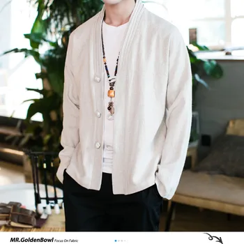 

MrGoldenBowl Cotton Linen Autumn Thin Jacket For Men Chinese Style Solid Color Loose Outwear 2020 Plus Size Man Jackets Coat