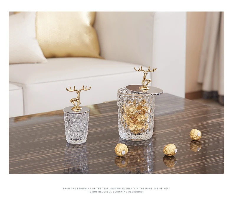 Креативный нордический Золотой металлический олень стеклянная банка для хранения гостиной настольная конфетная банка для хранения организации Современные Декорации для дома