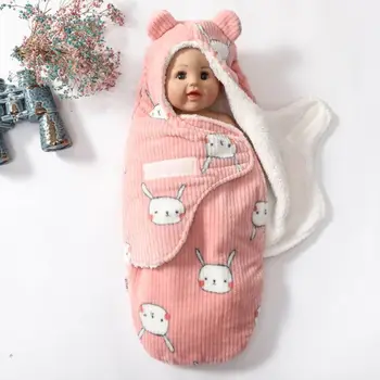 

0-6 Month Baby Blanket Swaddle Wrap Winter Coral Fleece Cute Hooded Sleeping Bag GXMB