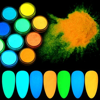 

12 Boxs/Set Luminous Nail Glitter Power Glow In Dark Nail Pigment Dust Powder For UV Gel Nail Art Decoration Glitters Power