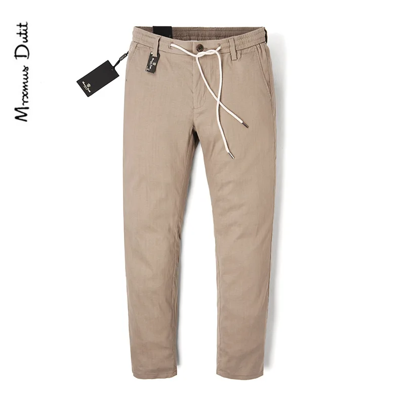 

MEN'S Casual Pants Summer Thin Section Cotton Linen Breathable Elastic Band Trousers Middle-aged Men Straight Slim Trousers
