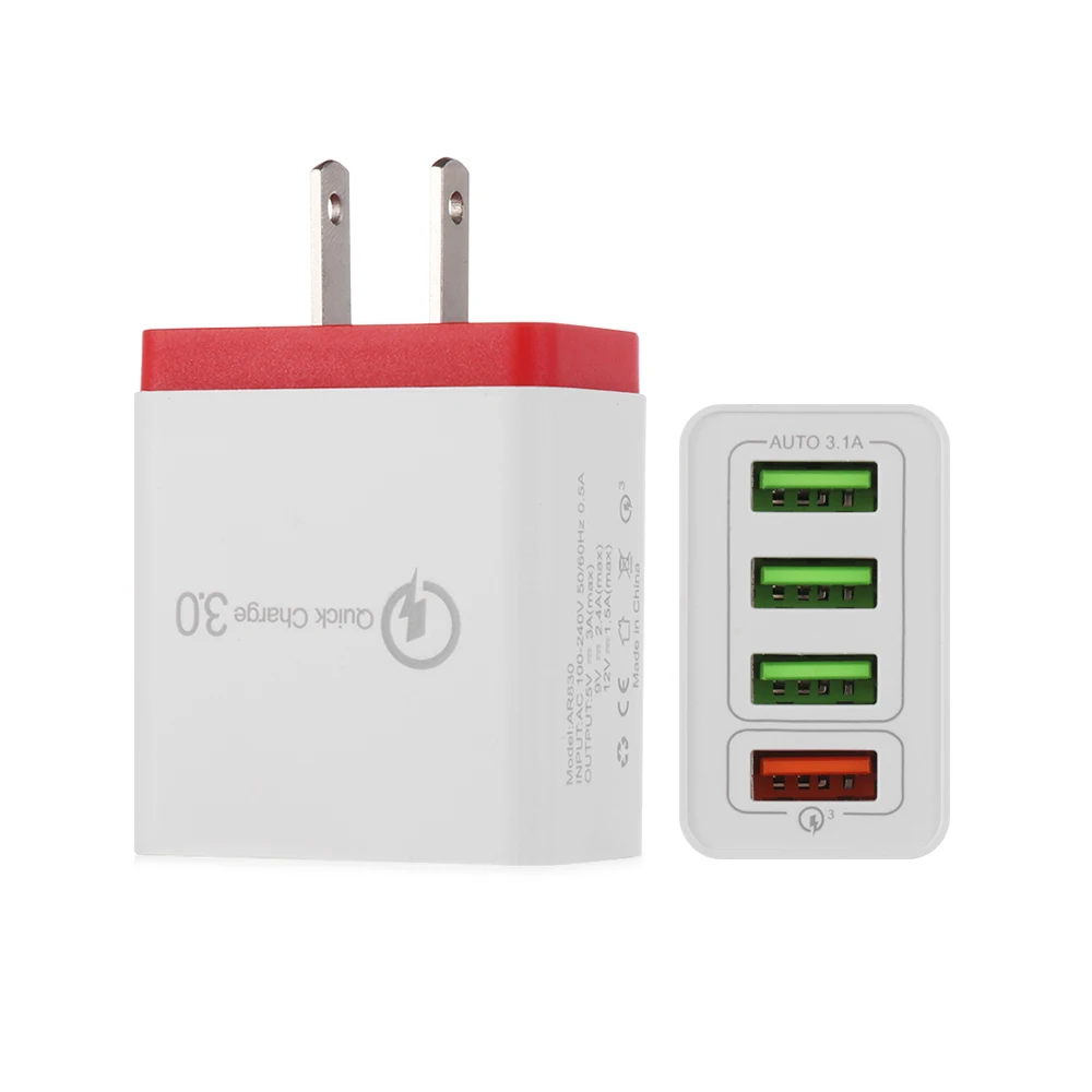 Полезное многофункциональное настенное зарядное устройство с 4 портами usb-хаб QC3.0 Быстрая Зарядка адаптер питания зарядное устройство для телефона с вилкой Стандарта США и ЕС - Цвет: RED