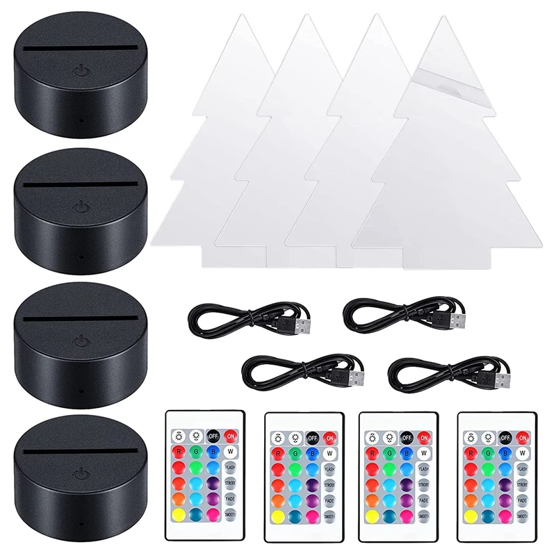 Promotion! 3D Night LED Light Lamp Base Charging Cables Adjustable 16 Colors 4 Modes for Child Room Bar (Christmas Tree Style) | Освещение