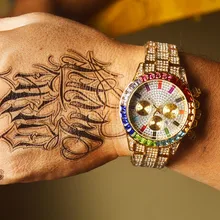 Уникальные часы для мужчин, роскошные брендовые трендовые мужские часы с календарем, часы из розового золота, кварцевые часы с хронографом, бриллиантовые стальные часы Iced Out