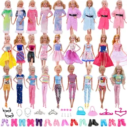 Vêtements de poupée barbie, robe à la mode, haut + pantalon, costume, manteau de fourrure pour barbie BJD, accessoires, sacs à main, couronne, cintres, lunettes, bon marché 