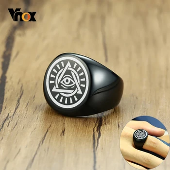 

Vnox All Seeing Eye Stainless Steel Rings for Men Black Stainless Steel Chunky Male Signet Ring Punk Jewelry