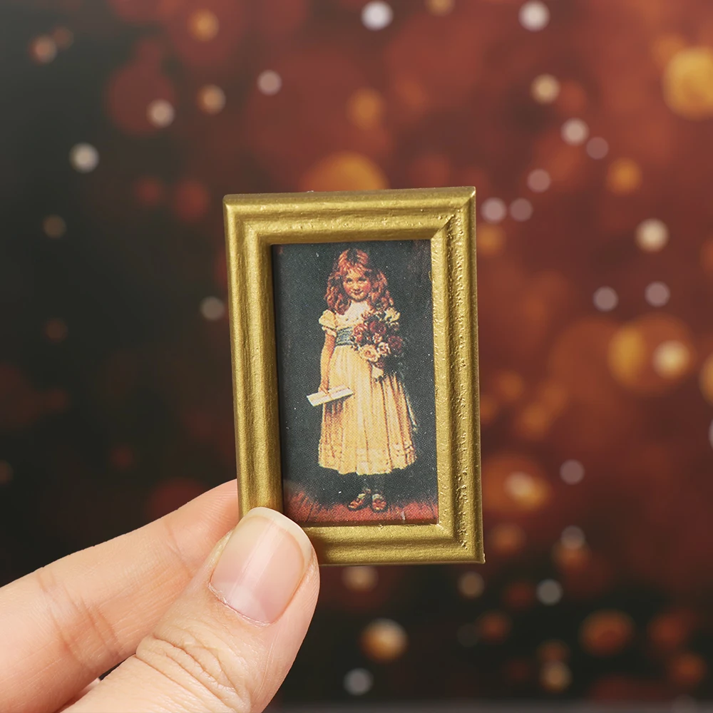 1:12 Scale Mini Oil Painting for Decor Dollhouse Kids Toys Doll House Miniature Ornament Resin Crafts Vintage Framed Photos