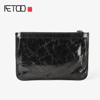 

AETOO Men's leather handbag, casual zipper hand bag, men's personality hand-picked bag, trend envelope bag