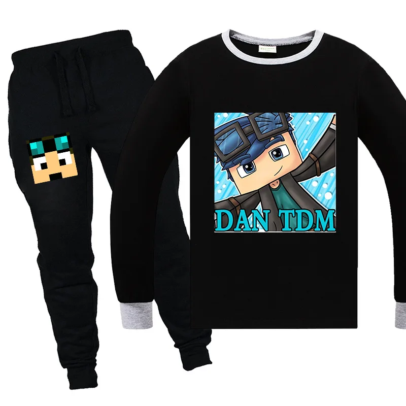 

2020 Dan TDM Stampy Cat Minecrafted Autumn Children Baby Boys Long Sleeve Printed Blouse Tops Pants Trouser Suit Set 6-14