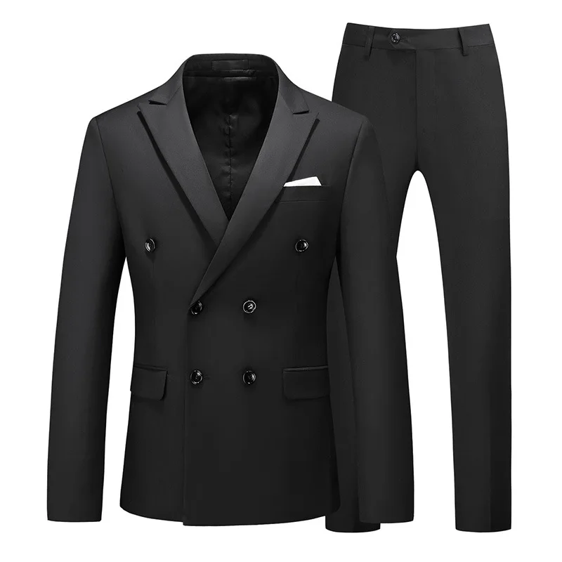 

Double Breasted Suit Plus-sized Menswear Suit Two-Piece Set Double Breasted Solid Color Suit Set