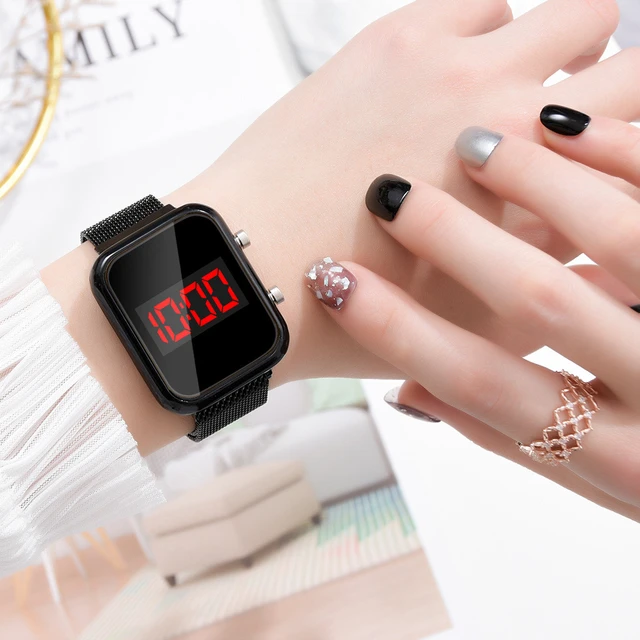 Reloj de lujo de acero inoxidable para mujer, cronógrafo Digital con imán,  pulsera LED, femenino
