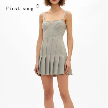 

Free shipping women's tube top suspenders summer sexy dress 2020 ladies summer dress fashion high waist women's pleated dress XL