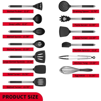 

9-15 Pcs Silicone Kitchen Utensil Set Home Kitchen Accessories Tools Kiit Stainless Steel Cooking Utensil Set Supplies Black/Red