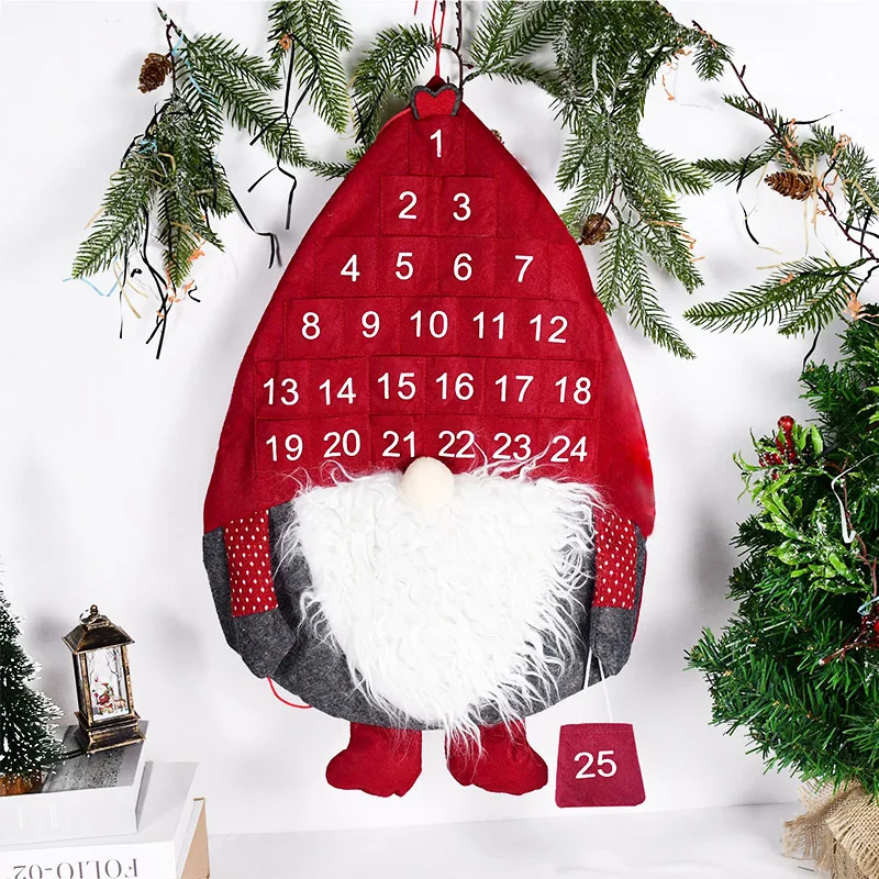 2022 Christmas Calendar Faceless Doll Santa Claus Xmas Advent Timer For Home Wall Hanging Deco Christmas Ornament Countdown Noel
