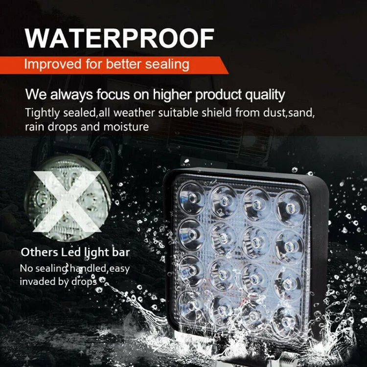 Projecteur LED Voiture Etanche IP68 Spot Flood Lumi/ère de recul pour SUV ATV Truck 10PCS 4inch 48W off road lampe Barre Projecteur 4800LM Phare de Travail LED
