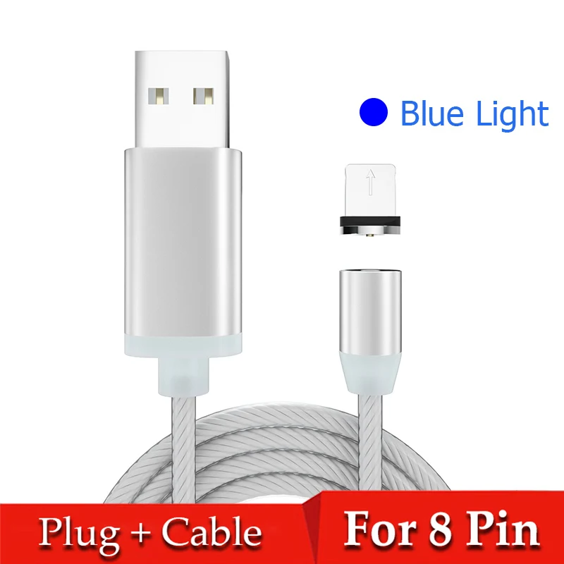 Магнитный кабель type C кабель плавный свет для iPhone samsung Магнит USB C Microusb Быстрая зарядка Кабо Микро зарядный usb-шнур - Цвет: Blue for iPhone