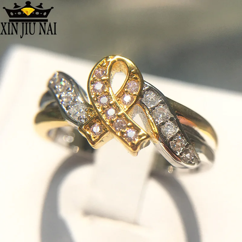 Металлическое кольцо Стразы с кристаллами и розовой лентой для информирования о