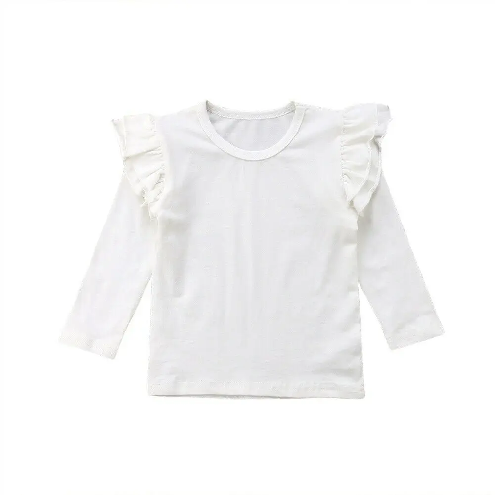 Kids Baby Girls Long Sleeve Blouse Tops Solid Casual Ruffle Blouse Shirt Tee Spring Autumn Toddler Clothes 6M-5T