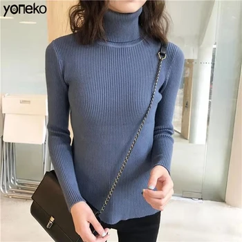 

Yoneko Women Korean Sweater Turtleneck Basic Slim Elastics Pullovers 2020 New Solid Knitted Runway Sweaters Sueter Mujer KM148