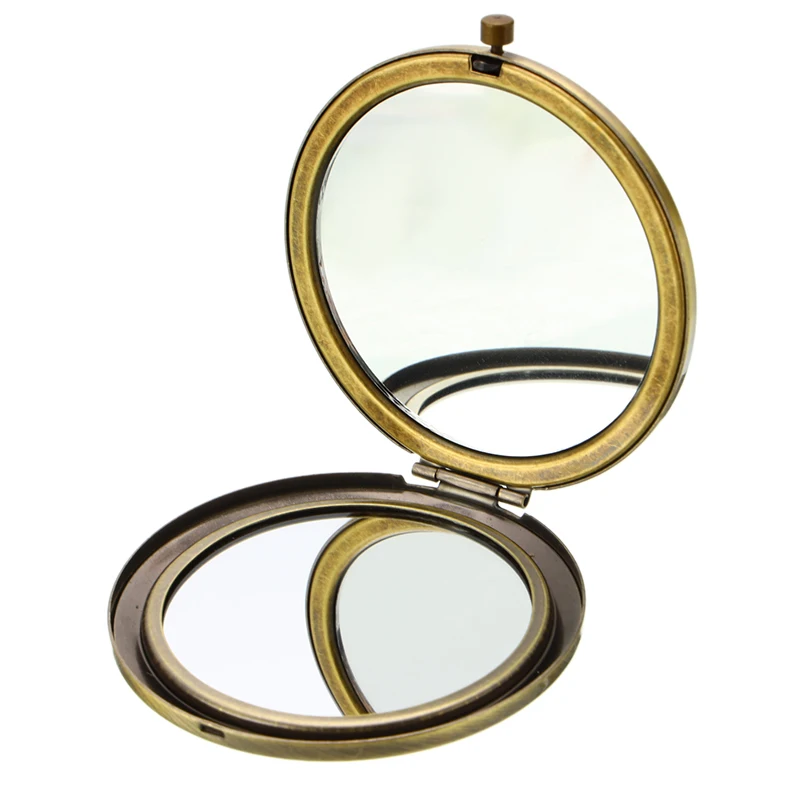 70 мм круглые металлические складные зеркала, портативные одноцветные Компактные мини-зеркала для макияжа, карман для девочки, подарок, косметические инструменты - Цвет: Bronze