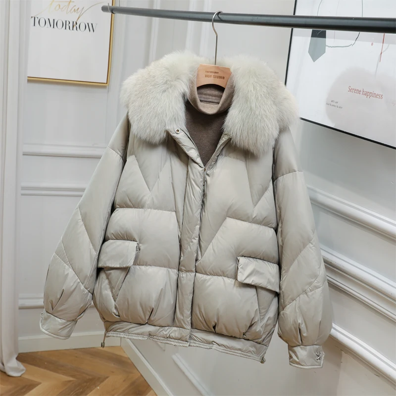 Fitaylor Winter Fox Fur Collar Puffer Short Jacket