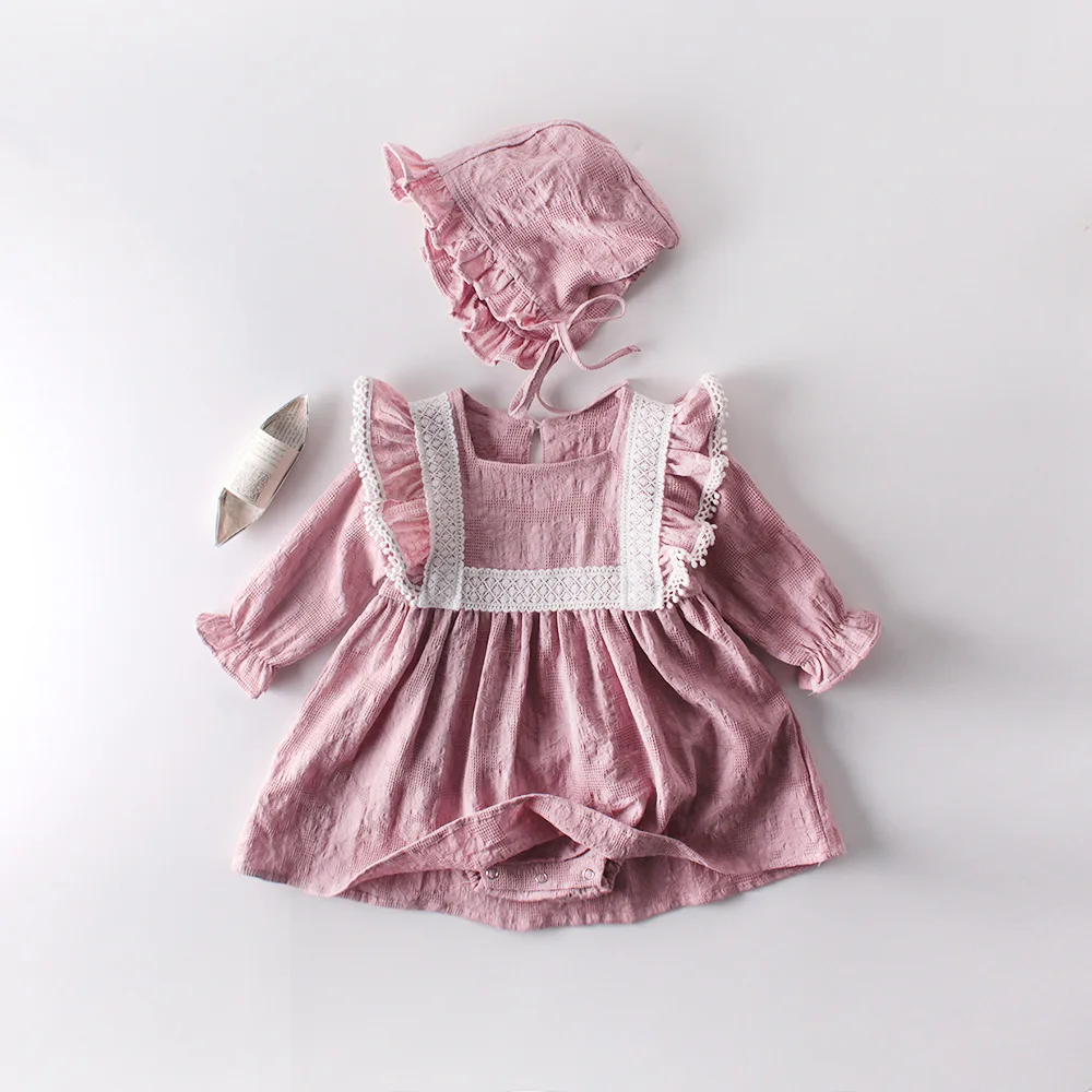 

Autumn Baby Girl romper Girl Dress Lace Long Sleeve Triangular Dress Hammer Skirt Climbing Clothes Toddler Romper With Ruffles