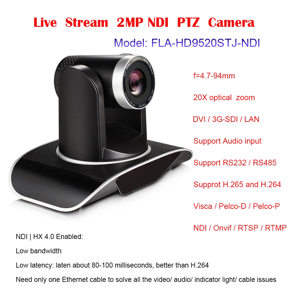 

High Quality 1080P60 20X zoom DVI and 3G-SDI IP NDI video conference camera RTMP RTSP ONVIF