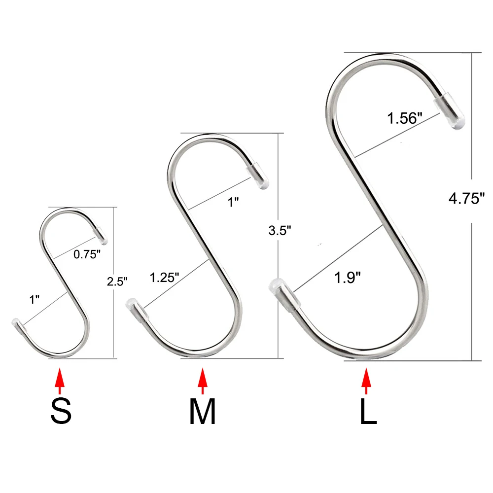 10 15 пакет S Висячие Крючки из нержавеющей стали сверхмощные S вешалки Крючки L 4," M 3,5" S 2," металлический кухонный Держатель для посуды крючок вешалки