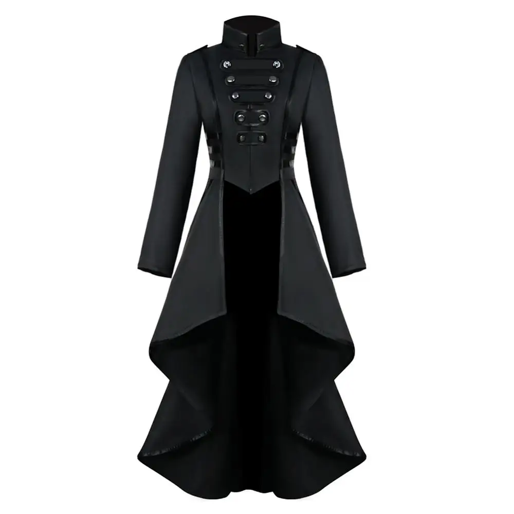 Черный средневековый костюм платье для взрослых женщин панк Викторианский ретро костюм Готический Ренессанс куртка, смокинг костюмы на Хэллоуин