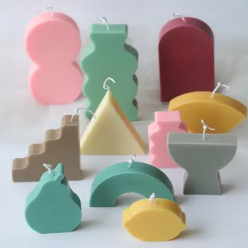 

Morandi geometric shape candle mould Simple line shape wax model home decoration Round pear shaped candle silicone mold