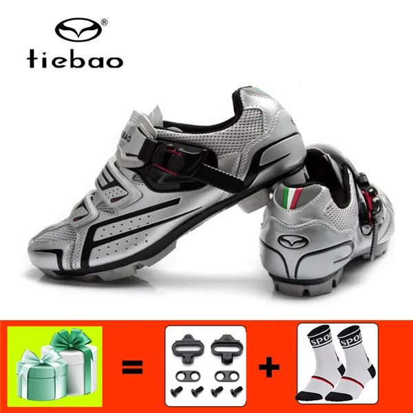 1268 gray with gift TIEBAO, обувь для велоспорта, мужские кроссовки для велоспорта, Мужская дышащая обувь для велоспорта, mtb, самоблокирующиеся спортивные кроссовки для горного велосипеда - Цвет: 1268 gray with gift