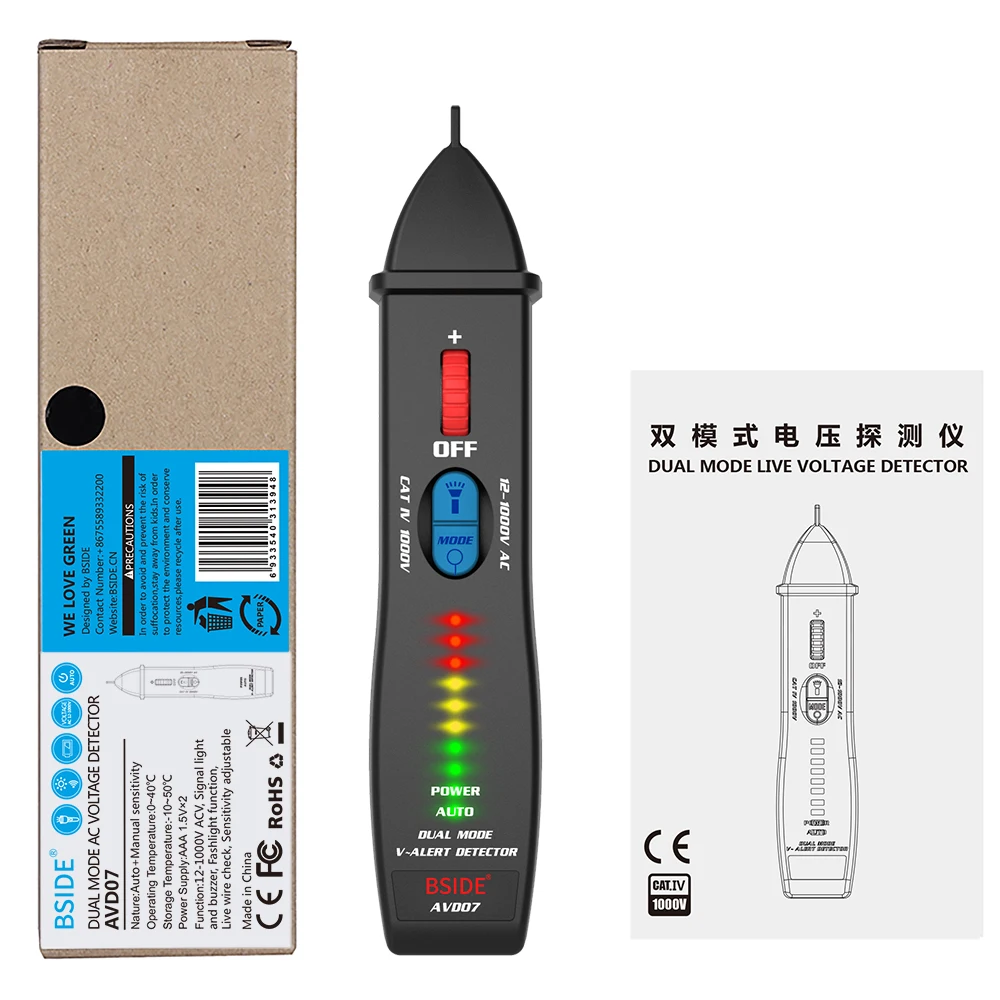 BSIDE AVD07 Dual Mode Test Pen Live Voltage Detector Pencil 12V~1000V AC Detection Non-contact Tester | Инструменты
