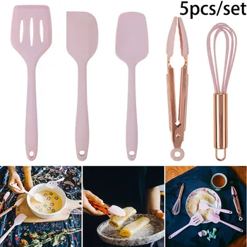 

5PCS Kitchen Silicone Cooking Utensils Set Non-Stick Spatula Baking Tools Brand New And High Quality
