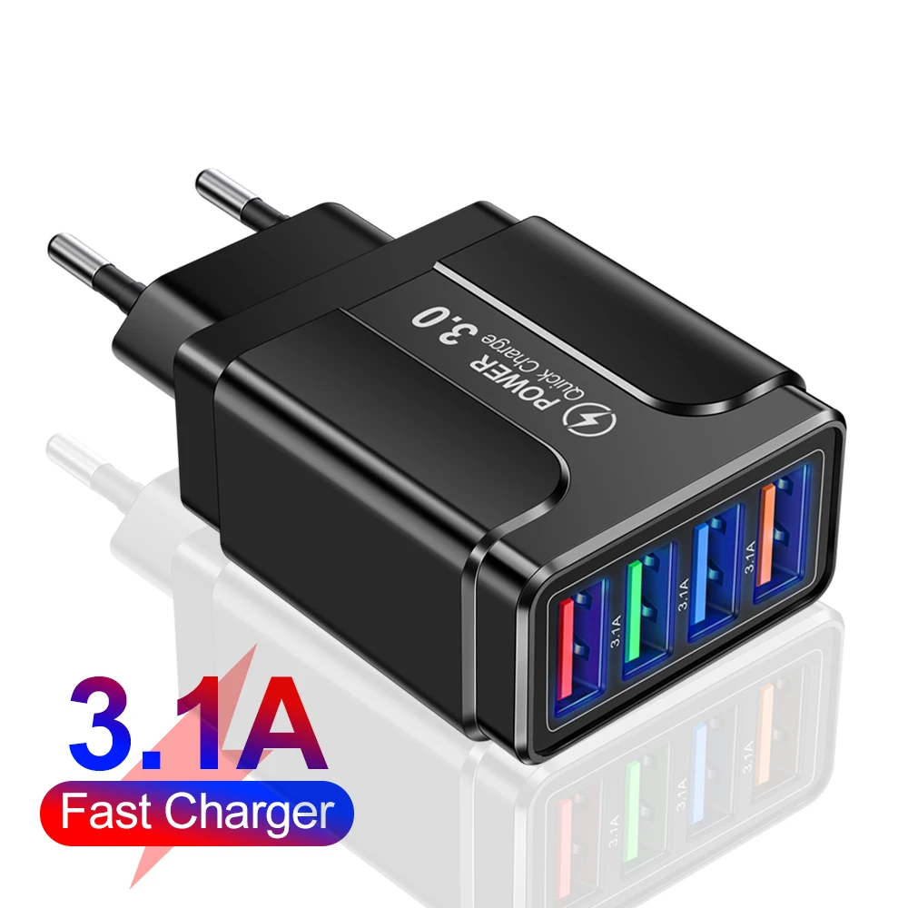 3.1A Multi-Output USB Wall Charger for iPhone X XS Max Samusng Xiaomi Huawei Redmi Honor OPPO Android Phone 4 Travel | Мобильные
