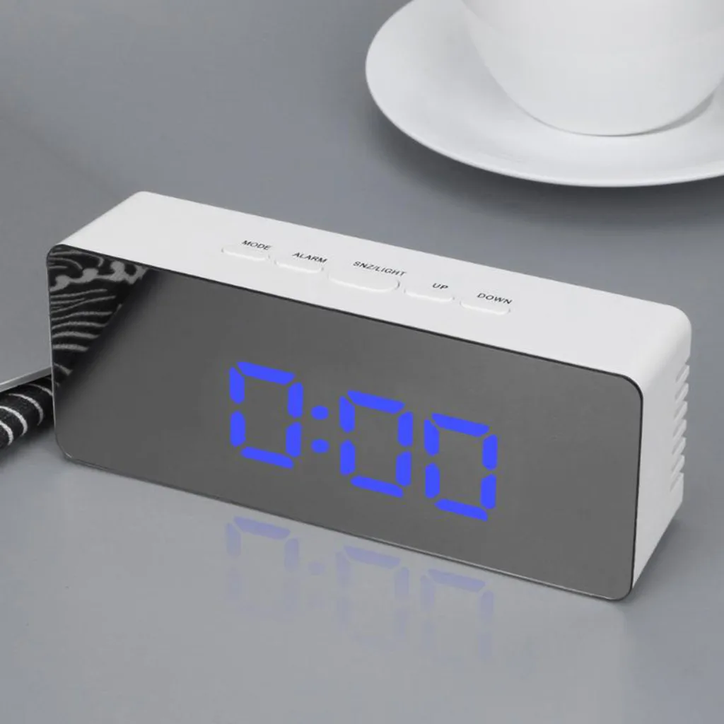 BU Multi Functional Digital LED Mirror Clock Alarm Night Lights Thermometer For Home Living Room Decoration - Цвет: BU