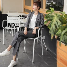 #Special Offers Women's Pants Suit Casual Suit Set Two Piece 2019 new autumn full sleeve dark gray jacket blazer Slim-fit high-rise flared pants #Special Offers Women's Pants Suit Casual Suit Set Two Piece 2019 new autumn full sleeve dark gray jacket blazer Slim-fit high-rise flared pants