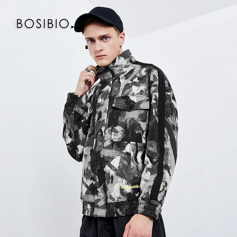 BOSIBIO весенне-осенняя мужская куртка темно-камуфляжное пальто на молнии высокого качества 19747 - Цвет: Camouflage