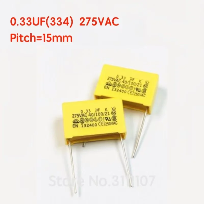 10PCS/LOT  275VAC 334 0.33UF 275V Pitch 15mm  Safety Capacitor  Polypropylene Film Capacitor Capacitance