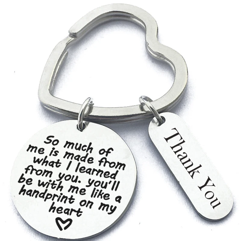 

1pc Stainless Steel Engraved Keyring For Teacher Heart Gift Keychain 3 Styles Thank You Teachers' Day Gifts