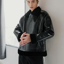 Мужская куртка из натуральной кожи, зимнее пальто из натурального меха, натуральная Мериносовая шерстяная куртка с мехом, блестящие мотоциклетные кожаные куртки 19578