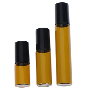 

2/5/10PCS Brown Thin Glass Roll On Bottle Sample Test Essential Oil Vials With Roller Metal/Glass Ball for Perfume Essential Oil