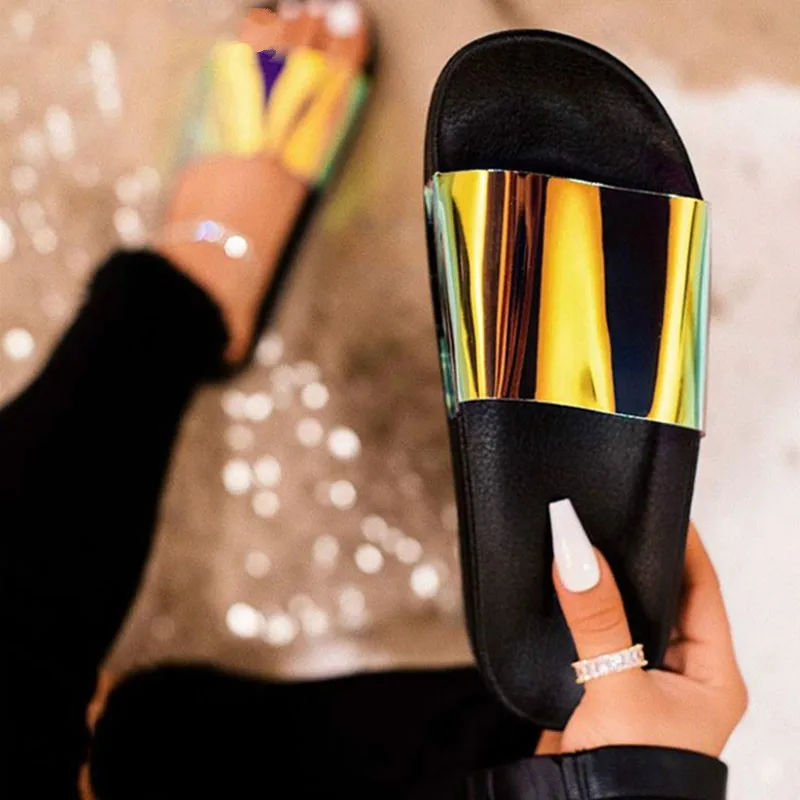 

Summer Woman Flat Slippers Candy Color Jelly Shoe Woman Transparent Slides Female Open Toe Flip Flops Women's Beach Shoes